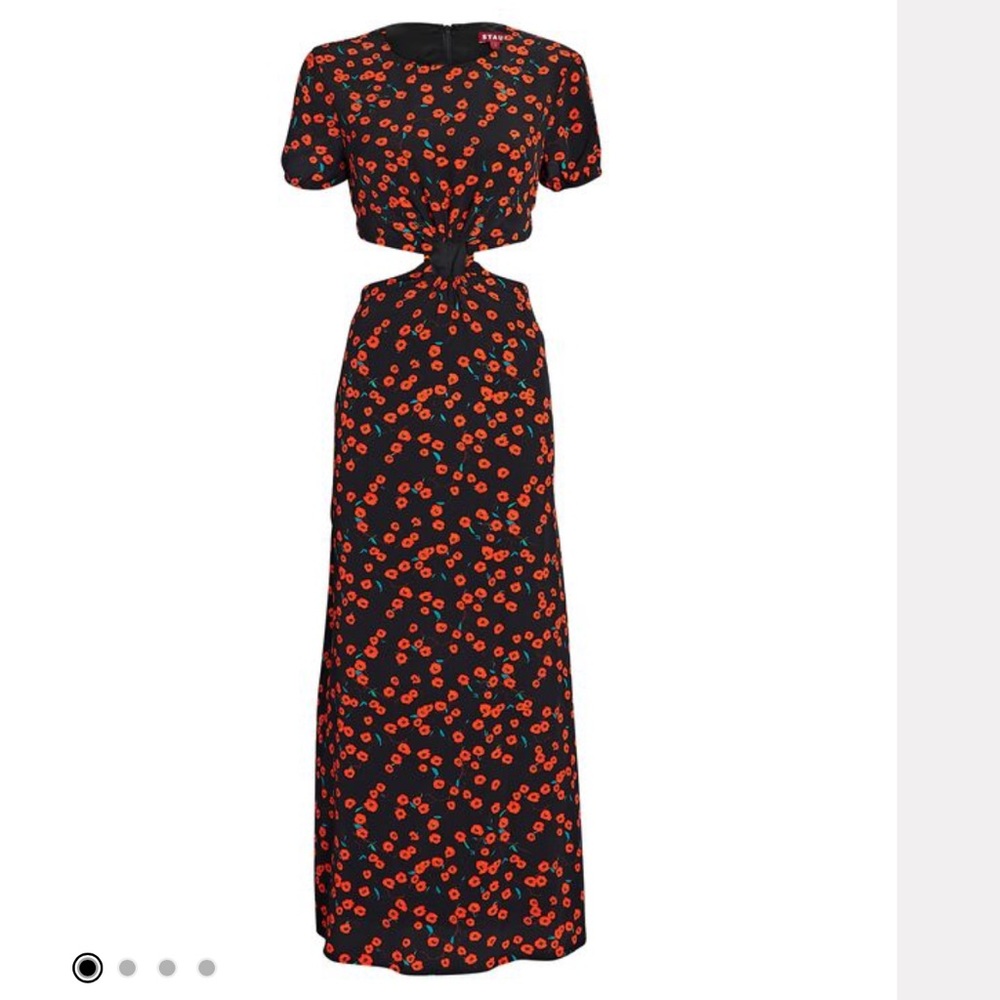 STAUD Calypso Cut-Out Floral Midi Dress